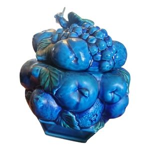 Vtg 60's MCM Inarco MOOD INDIGO Blue Covered Cookie Jar JAPAN E2374